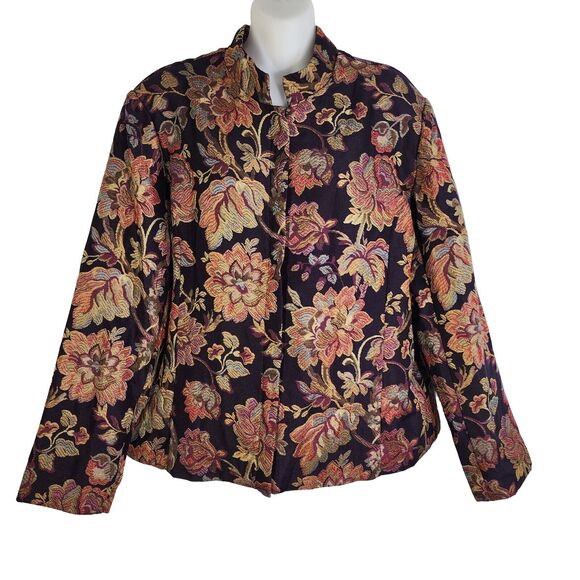 Coldwater Creek Womens Jacket XL Embroider Tapestry Floral Full Zip Blazer Lined - Picture 1 of 10